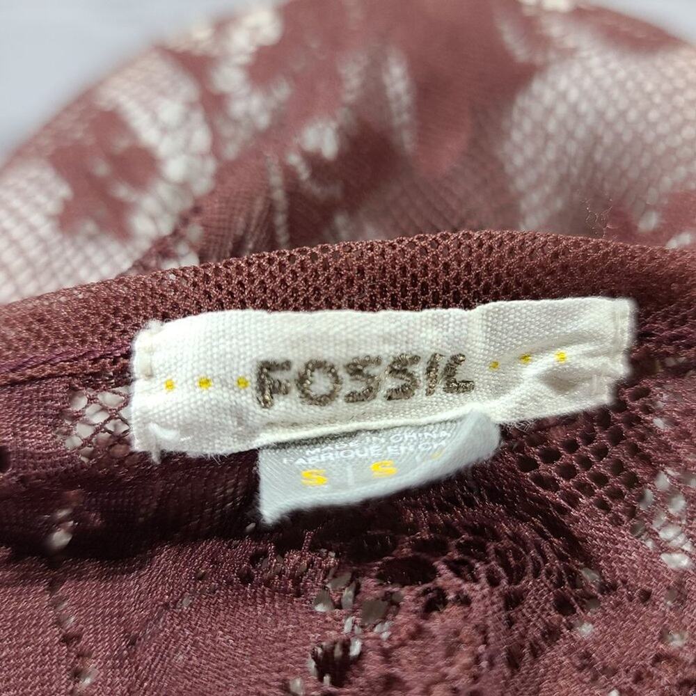 Fossil Maroon Lace top Shirt fringe bottom hem - Picture 3 of 8